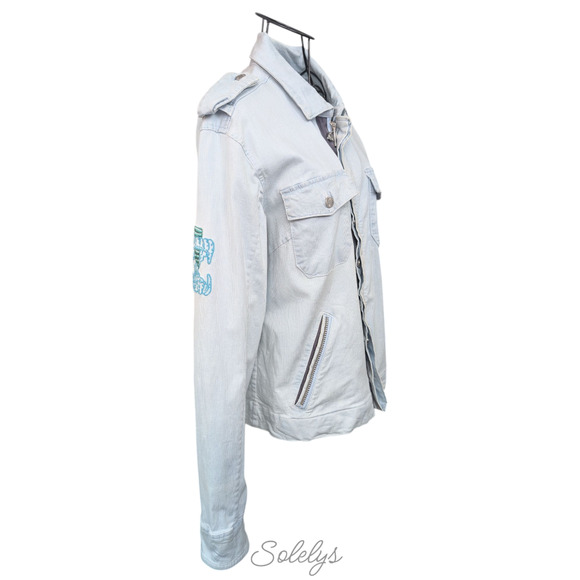 Zadig & Voltaire Kavy Rae Light Blue Cotton Military Utility Jacket Patch Medium - Picture 4 of 15